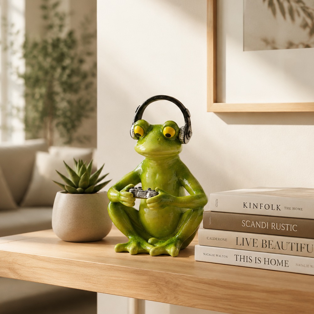 Funny Gaming Frog Statue with  - Desk Setup Headphones review and price