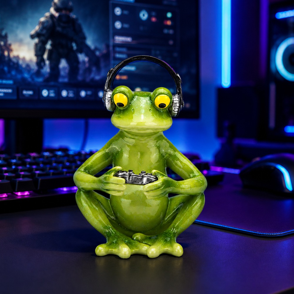 Funny Gaming Frog Statue with  - Desk Setup Headphones review and price